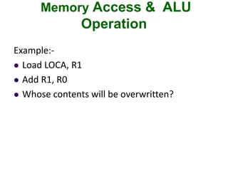 Memory Access & ALU
Operation
Example:-
 Load LOCA, R1
 Add R1, R0
 Whose contents will be overwritten?
 