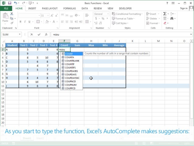 functions in excel