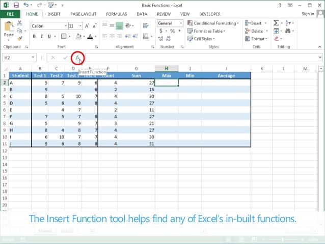Basic Functions - Excel 2013 Tutorial