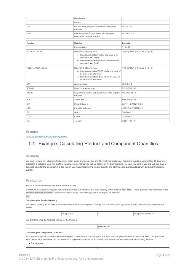 Basic functions of material quantity calculation