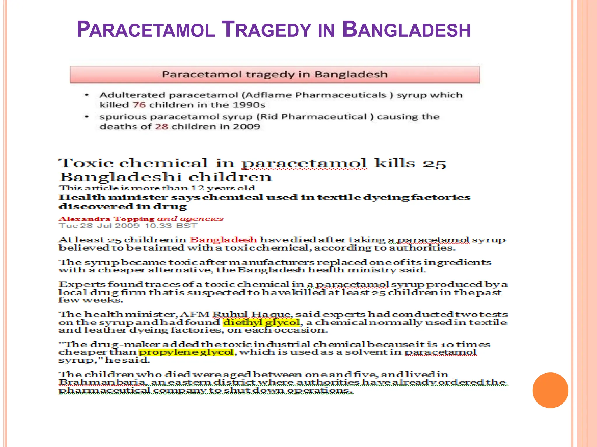 PARACETAMOL TRAGEDY IN BANGLADESH
 