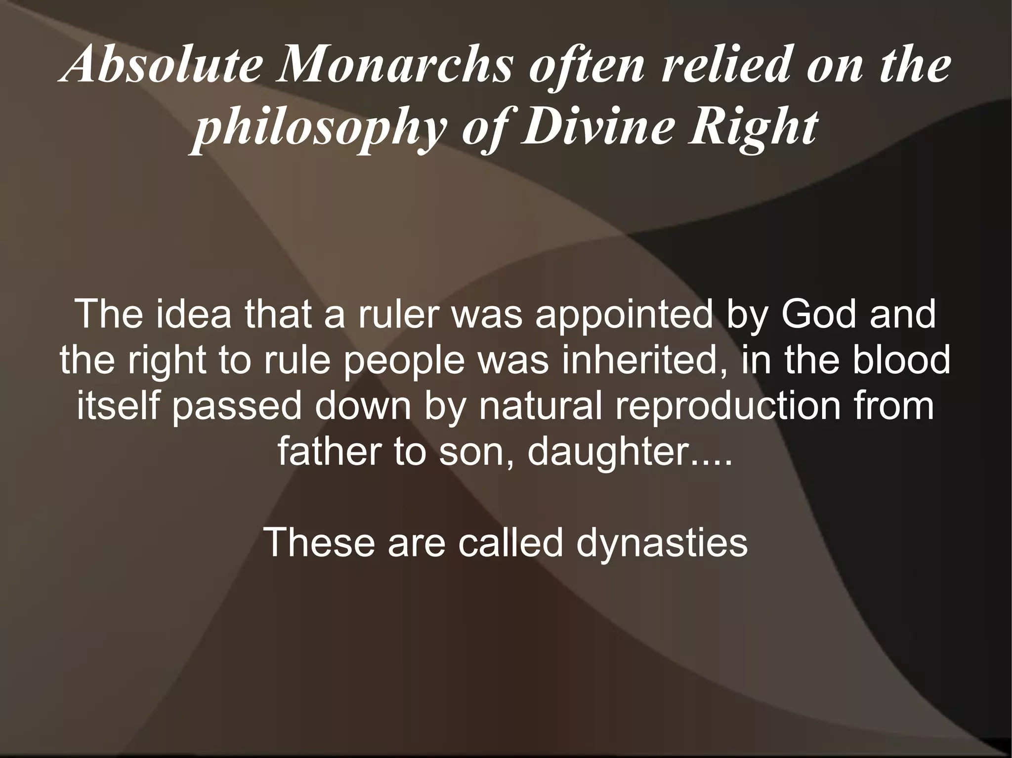 Some autocratic nations are also theocratic A theocracy is a government where the political leader is also the spiritual leader or the spiritual leader is given political power. Examples are present day Iran or Ancient Egyptian Pharaophs 
