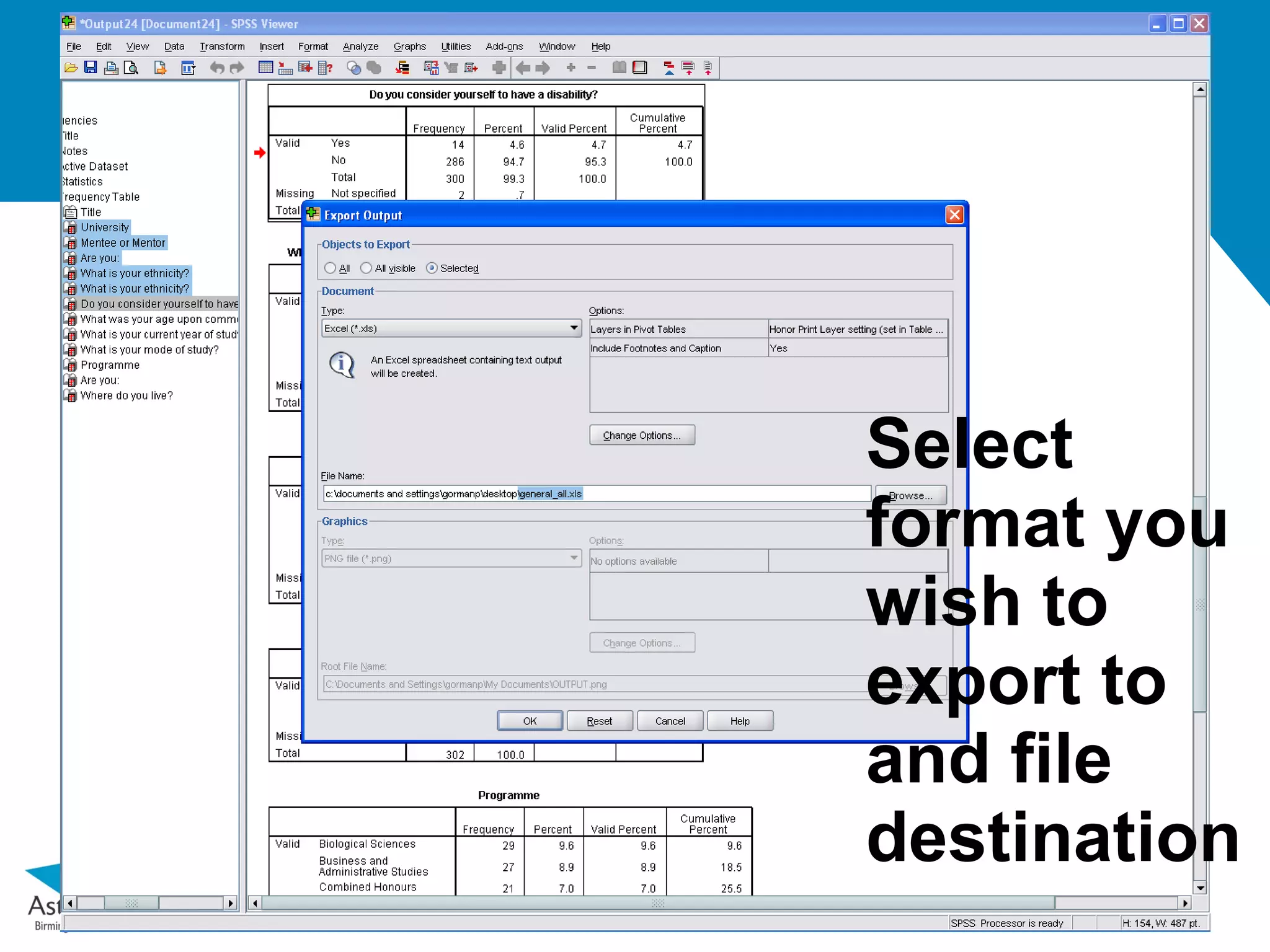 Select
format you
wish to
export to
and file
destination
 