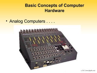 Basic Concepts of Computer 
Hardware 
• Analog Computers . . . . 
 