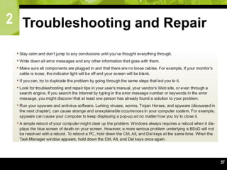 2
57
Troubleshooting and Repair
 