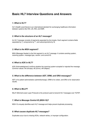 Hl7 Ris Example Comprehensive Guide to Basic HL7 Interview Questions and Answers | PDF