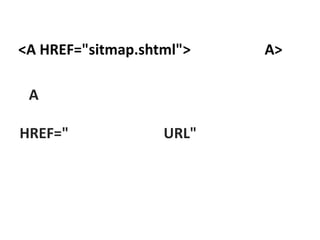 <A HREF="sitmap.shtml">   A>

 A

HREF="             URL"
 