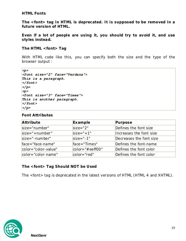 basic html notes html font size tag