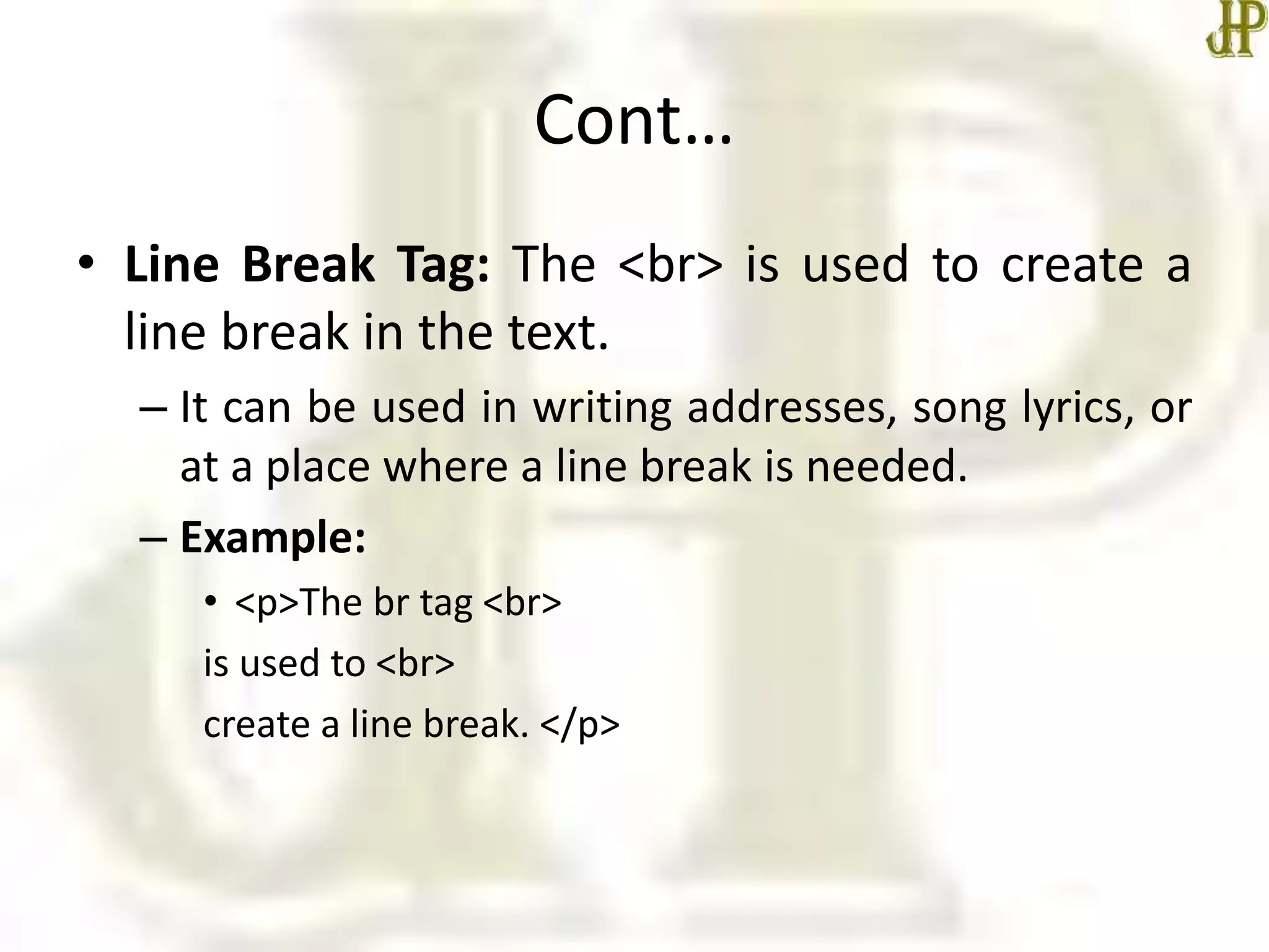 Basic html tags | PPTX | Web Design and HTML | Internet