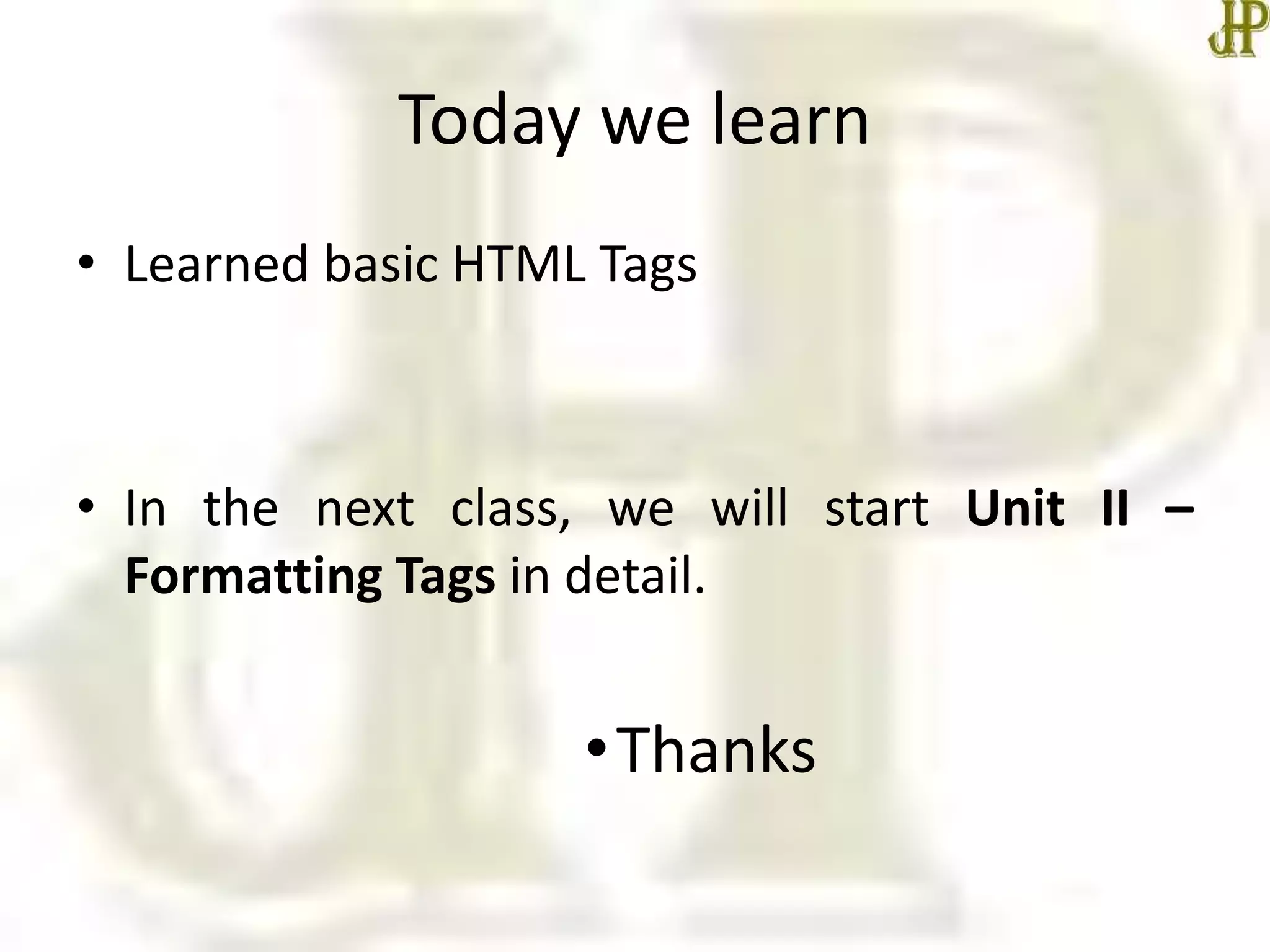 Basic html tags | PPTX | Web Design and HTML | Internet