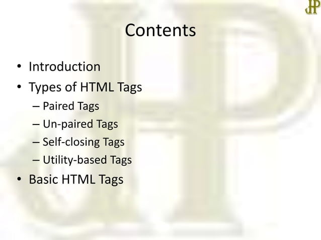 Basic html tags | PPTX | Web Design and HTML | Internet
