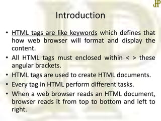 Basic html tags | PPTX | Web Design and HTML | Internet