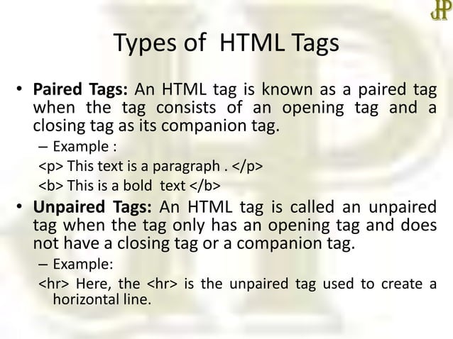 Basic html tags | PPTX | Web Design and HTML | Internet