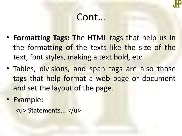 Basic html tags | PPTX | Web Design and HTML | Internet
