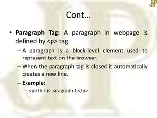 Basic html tags | PPTX | Web Design and HTML | Internet