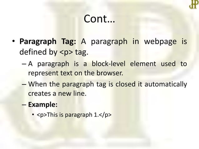 Basic html tags | PPTX | Web Design and HTML | Internet
