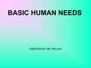 BASIC HUMAN NEEDS
CREATED BY: DR. PALLAVI
 
