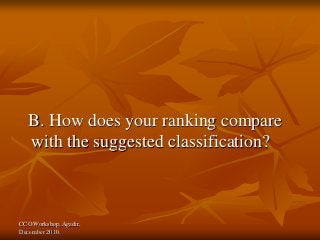 CCO Workshop, Agadir,
December 2010.
B. How does your ranking compare
with the suggested classification?
 
