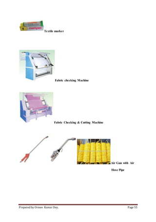 Prepared by Ormee Kumar Dey. Page 55
Textile marker
Fabric checking Machine
Fabric Checking & Cutting Machine
Air Gun with Air
Hose Pipe
 