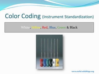 Color Coding (Instrument Standardization)
       White, Yellow, Red, Blue, Green & Black




                                         www.arefai.edublogs.org
 