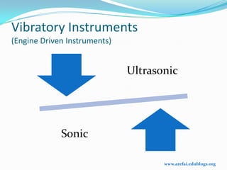 Vibratory Instruments
(Engine Driven Instruments)


                              Ultrasonic




             Sonic

                                     www.arefai.edublogs.org
 