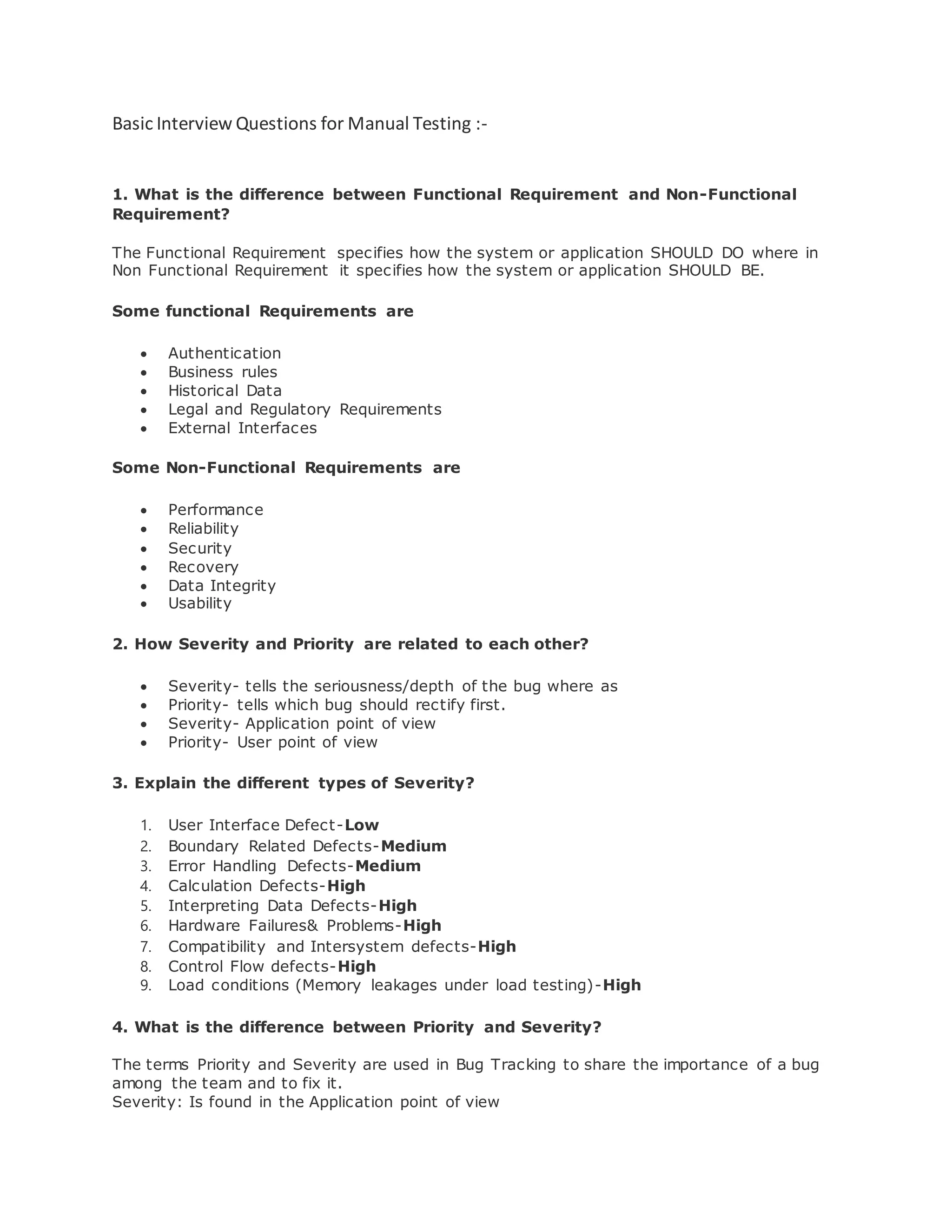 Basic interview questions for manual testing | DOCX