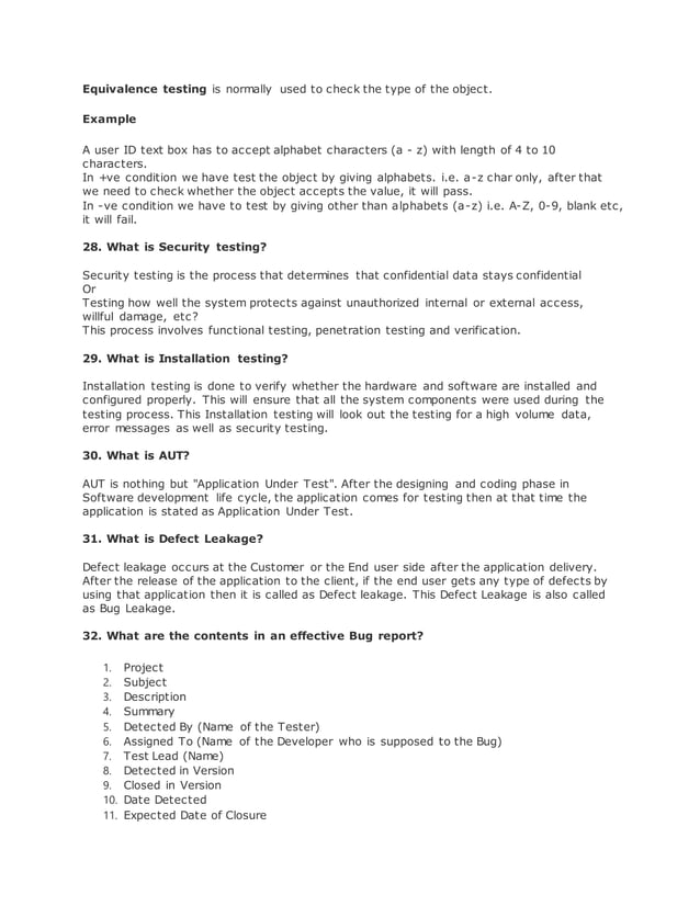 Basic interview questions for manual testing | DOCX