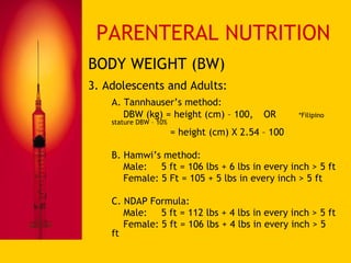 Hamwi Method Formula Basic Intravenous Therapy 4: Total Parenteral Nutrition | PPT