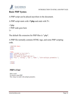 Basic introduction to html and php tags | PDF