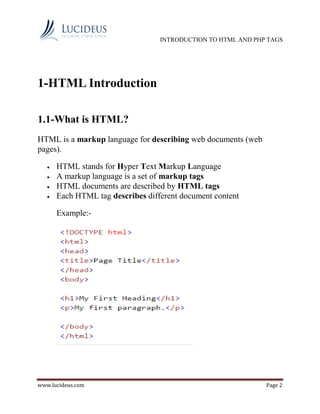Basic introduction to html and php tags | PDF | Web Design and HTML ...