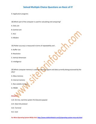Basic IT Multiple Choice Questions | PDF