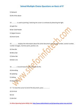 Basic IT Multiple Choice Questions | PDF