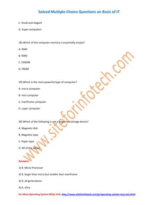 Basic IT Multiple Choice Questions | PDF