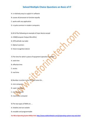 Basic IT Multiple Choice Questions | PDF