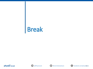 34
Break
@Physiocouk #manchesterphysio facebook.com/physiocouk
 
