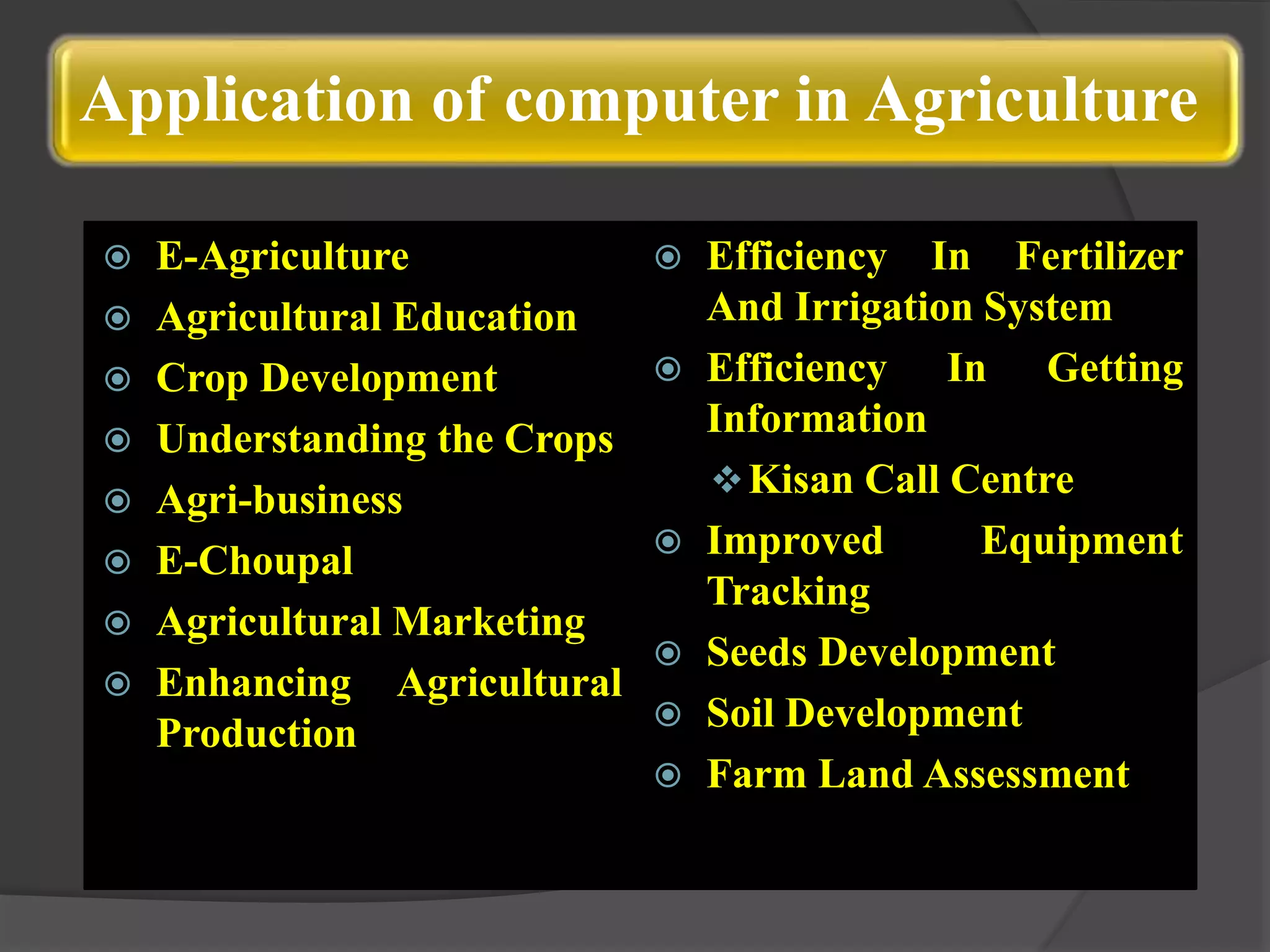 Basic knowledge of application of computers in agriculture PPT