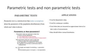 Parametric tests and non parametric tests
 