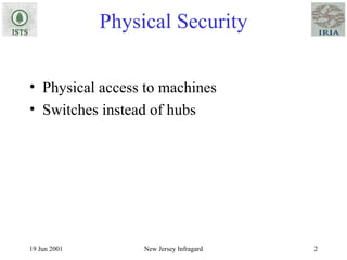 Physical Security Physical access to machines Switches instead of hubs 