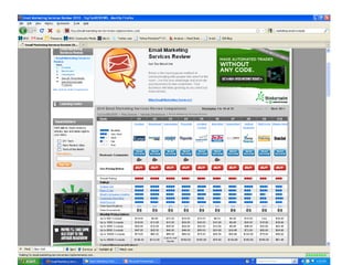  You don’t have to be a web-wiz
                                    to have a good e-blast.
E-Blasts                            Remember, content is key.
Other things to keep in mind.



Services you might look into:
                                                 That being said, if you have some
http://www.aweber.com/
http://www.constantcontact.com/
                                                    web skills, creating an HTML-
http://bronto.com/
http://www.benchmarkemail.com/
                                                    friendly e-blast are best for
                                                    allowing call to actions to occur
See side by side comparisons here:
                                                    via clicks & downloads.
http://email-marketing-service-review.toptenreviews.com/




                                   Look into getting a subscription
                                    to an E-blast service. Get one
                                    with tracking (open rates, unique
                                    opens, click-throughs).
 