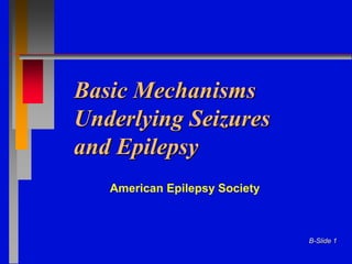 B-Slide 1
Basic Mechanisms
Underlying Seizures
and Epilepsy
American Epilepsy Society
 