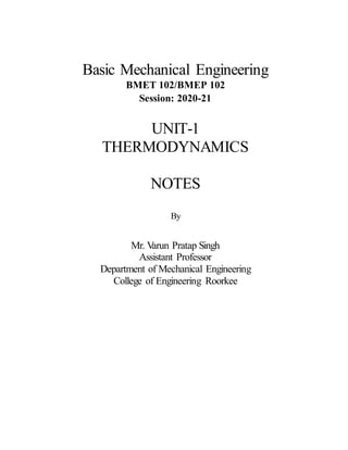 Basic mechanical engineering unit 1 thermodynamics by varun pratap ...