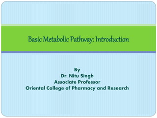 By
Dr. Nitu Singh
Associate Professor
Oriental College of Pharmacy and Research
Basic Metabolic Pathway: Introduction
 