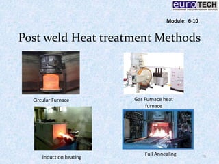 Post weld Heat treatment Methods
Circular Furnace Gas Furnace heat
furnace
Induction heating
Full Annealing 78
Module: 6-10
 