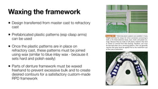 Plastic Patterns For Rpd Lab Procedures for Removable and Fixed Prosthesis in Dentistry | PDF