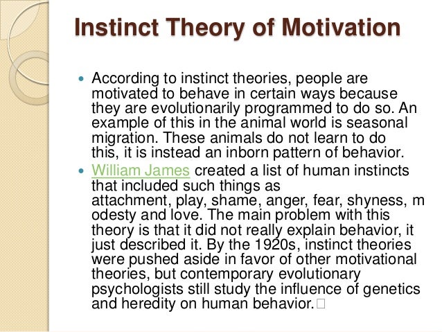 an analysis of four theories of motivation instinct theory sociobiology drive reduction theory and i Drive-reduction theory when the instinct theory of motivation failed to explain most human motivation, it was replaced by the drive consist of four. an analysis of four theories of motivation instinct theory sociobiology drive reduction theory and i Drive-reduction theory when the instinct theory of motivation failed to explain most human motivation, it was replaced by the drive consist of four.