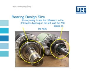 Motors | Automation | Energy | Coatings
Bearing Design Size
It’s very easy to see the difference in the
300 series bearing on the left, and the 200
series on
the right.
 
