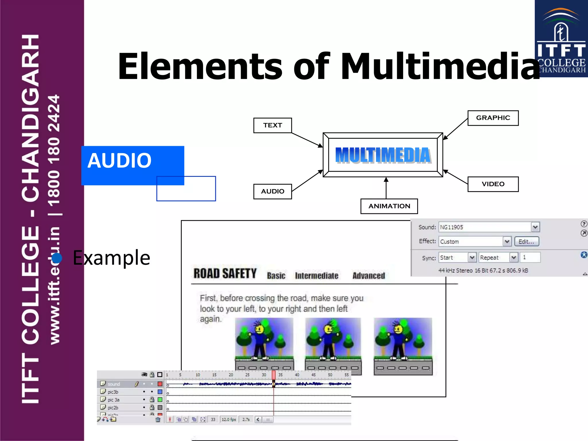 Elements of Multimedia
AUDIO
TEXT
AUDIO
GRAPHIC
VIDEO
ANIMATION
 Example
 
