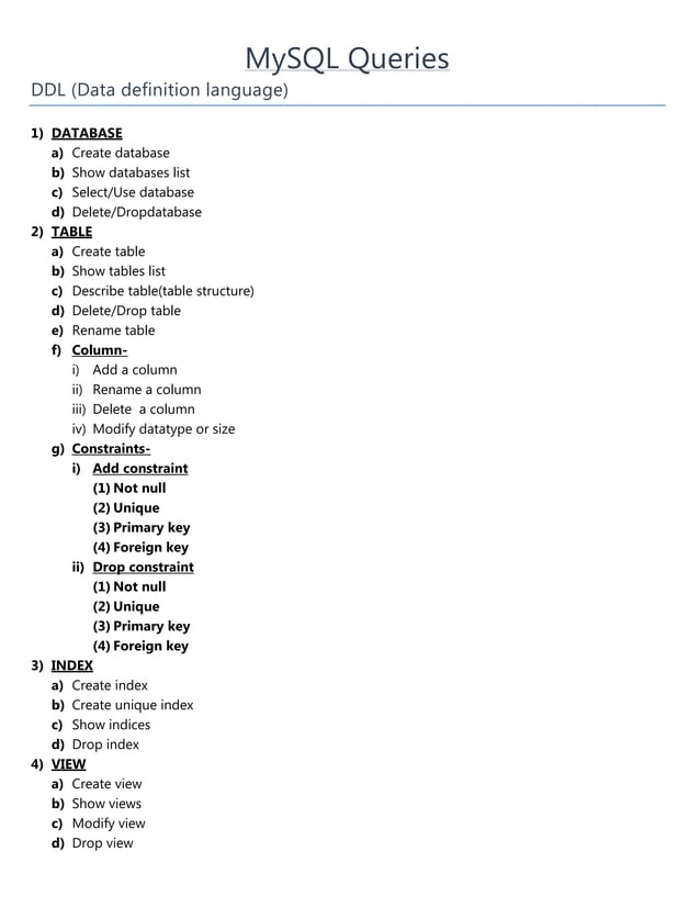 Basic MySQL queries | DOCX