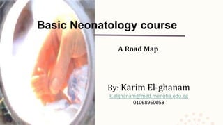 Basic Neonatology course
A Road Map
By: Karim El-ghanam
k.elghanam@med.menofia.edu.eg
01068950053
 