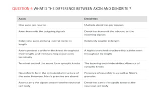 QUESTION-4 WHAT IS THE DIFFERENCE BETWEEN AXON AND DENDRITE ?
 